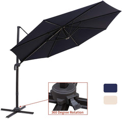 Bumblr Patio Offset Cantilever Umbrella 10-Feet Outdoor Patio Hanging Umbrella,360 Degree Rotation with Cross Base (10 FT, Beige)