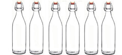 Seacoast Clear Glass Bottle with Swing Top Stopper, 33.75 Oz Round Pack of 4