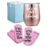 Wine Gifts Set for Women Wine Socks Gifts + Wine Tumbler with Funny Saying Not a Day Over Fabulous, Gift Baskets for Birthday Women, Mom, Grandma, Wife, Aunt, Daughter by Mavisgifts