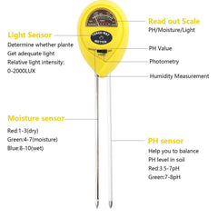 Soil Moisture Meter - 3 in 1 Soil Test Kit Gardening Tools PH, Light & Moisture, Plant Tester Home, Farm, Lawn, Indoor & Outdoor (No Battery Needed)