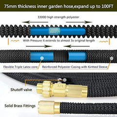 Anteko Garden Hose Strongest Expandable Water Hose 9 Functions Sprayer with Double Latex Core 3/4" Solid Brass Fittings Extra Strength Fabric - Improved Expanding Hose … (100 FT)
