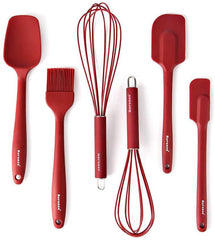 TEEVEA Silicone Whisk Spatula Spoonula & Brush Set of 6 - Wine Red
