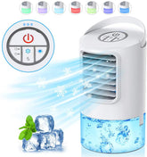 MOSAJIE Personal Air Cooler, Portable Air Conditioner, Desktop Cooling Fan, Mini Space Evaporative Air Cooler with with 7 Colors LED Lights, Timer, Handle, 3 Speeds for Home, Office, Room