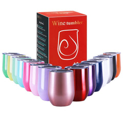 TOMTOO Insulated Wine Tumbler With Lid,12 oz Double Wall Vacuum Insulated Stainless Steel Wine Glasses for Wine, Coffee, Drinks, Champagne, Cocktails,2 Pack