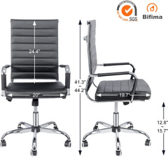 LUCKWIND Office Chair Desk Computer Ribbed Modern - Adjustable Height Ergonomic Leather Tilt Arm Sleeves Lumbar Support High Back Executive Meeting Conference Chrome Wheel Caster 350lbs Cushioned Big(White)