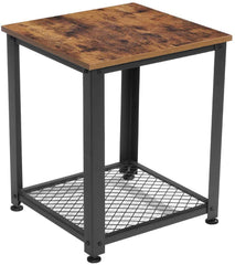 KingSo End Table, 2-Tier Industrial Sofa Side Table with Storage Shelf, Easy Assembly Square Nightstand Wood Look Accent Furniture with Metal Frame for Living Room, Bedroom, Rustic Brown