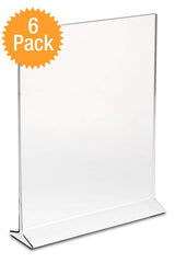 Displaypros 5"X7" Acrylic Sign Holder, Clear Plastic Table Menu Holder, Card Display, Table Tent, Upright Ad Photo Picture Portrait Frame, Promo, Ad Frame Clear, 6-Pack