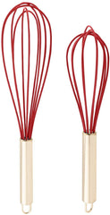 TEEVEA Set of 2 Whisks, 10” and 12” Beaters, Stainless Steel and Silicone – Gold and Red