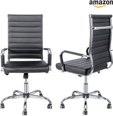 LUCKWIND Office Chair Desk Computer Ribbed Modern - Adjustable Height Ergonomic Leather Tilt Arm Sleeves Lumbar Support High Back Executive Meeting Conference Chrome Wheel Caster 350lbs Cushioned Big(White)