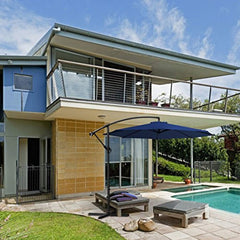 UHINOOS 10 ft Offset Cantilever Patio Umbrella Outdoor Market Hanging Umbrellas & Crank with Cross Base and Umbrella Cover, 8 ribs (Navy Blue)