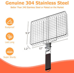 ORDORA Portable Fish Grill Basket, BBQ Grilling Basket for Outdoor Grill, Rustproof 304 Stainless Steel Grill Accessories, Heavy Duty Shrimp Grill Baskets, BBQ Tool for Steak, Potatoes, Chops, Kabob