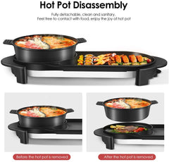 SEAAN Electric Hot Pot Grill Indoor Shabu Shabu Pot with Divider Smokeless Korean BBQ Teppanyaki Grill, Separate Dual Temperature Control, Capacity for 1-8 People,110V(Black)