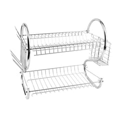 Duerer 2-Tier Kitchen Dish Plate Storage Organizer and Drying Rack with Removable White Utensil Holder, Chrome-Plated