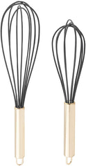 TEEVEA Set of 2 Whisks, 10” and 12” Beaters, Stainless Steel and Silicone – Gold and Red