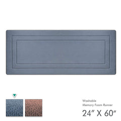 Ellendi Long Memory Foam Bath Mat and Kitchen Rug - Non-Slip Bathroom Runner, Soft and Absorbent, Washable, 24 by 60 Inches, Blue