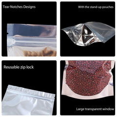 QYQBOON 100 Pcs Resealable Zip Lock Mylar Bag, Stand Up Pouch Bags, Heavy Duty Clear Silver Front with Aluminum Foil Back, Smell Proof Pouches for Food Storage, 3.5" x 5.9" Inch