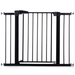 BABELIO 26-40 Inch Easy Install Extra Wide Pressure Mounted Metal Baby Gate, No Drilling, No Tools Required, with Wall Protectors and Extenders (Black)