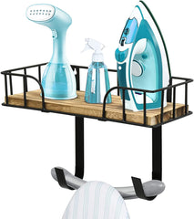 LADESIGGN Ironing Board Hanger Wall Mount, Laundry Room Iron and Ironing Board Holder, Iron Accessories with Storage Basket & Removable Hook
