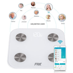 Bluetooth Body Fat Scale, FRK Smart Wireless Digital Bathroom Weight Scale Apple Health and Google Fit, Body Composition Analyzer for Body Weight, BMI, Body Fat, Muscle Mass, Water, White (LL02)