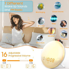 Wake Up Light, Cshidworld Sunrise Alarm Clock 7 Colored Sunrise Simulation & Sleep Aid Feature, Dual Digital LED Alarm Clock with FM Radio, 7 Natural Sound and Snooze for Kids Adults Bedrooms by Cshidworld