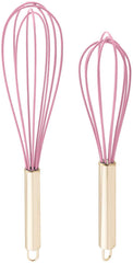 TEEVEA Set of 2 Whisks, 10” and 12” Beaters, Stainless Steel and Silicone – Gold and Red