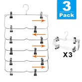 6-Tier Skirt Hangers,Space Saving Pants Hangers Sturdy Multi-Purpose Stainless Steel Pants Jeans Slack Skirt Hangers with Clips Non-Slip Closet Storage Organizer(3pack