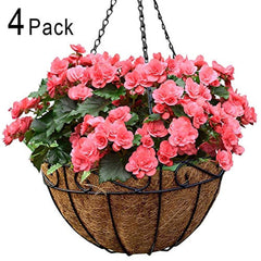 Amagabeli 4 Pack Metal Hanging Planter Basket with Coco Coir Liner 14 Inch Round Wire Plant Holder with Chain Porch Decor Flower Pots Hanger Garden Decoration Indoor Outdoor Watering Hanging Baskets