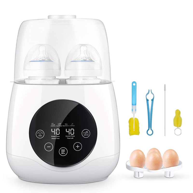 EIVOTOR Baby Bottle Warmer,  Bottle Steam Sterilizer 6-in-1 Double Bottle Baby Food Heater for Evenly Warm Breast Milk or Formula, LED Panel Control Real-time Display, BPA Free