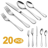 Silverware Set,MASSUGAR 20-Piece Silverware Flatware Cutlery Set, Stainless Steel Utensils Service for 4, Include Knife/Fork/Spoon, Mirror Polished (20-Piece)