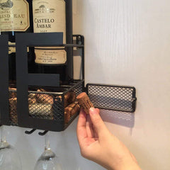 ZGXY Wall Mounted Metal Wine Rack Glass Holder Iron Decorative Wine Cork Storage Rack Gift Easy Install