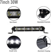 SkyNorld Ultra-Slim Single Row LED Light Bar, 7 inch 30W Spot Fog Driving Light Roof Bumper Light Bars for Tractor Trucks Boat ATV UTV SUV 4x4 12V 24V