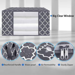 QYQBOON Large Clothes Storage Bags 100L Storage Bins Organizer Clothing Thicken Storage Containers for Comforter Blanket Bedding, Foldable with Reinforced Handle, Clear Window, Sturdy Zippers, 3 Pack