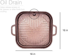 Alpha Living 50440 Alpha Stove Top Korean Non Stick Waterless Grill with Oil Drain Outlet, iNoble Coating Made in South Korea Indoor BBQ, 16