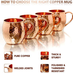 B. WEISS Moscow Mule Copper Mugs 100% Pure Copper, Premium Quality Set Of 4 Copper Mugs 16 Oz Solid Copper cups+JIGGER+STRAWS+COASTERS+SPOON -HANDCRAFTED- Food Safe- Gift Set