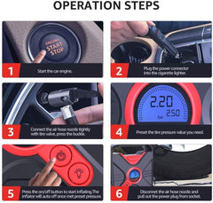 Portable AIR Compressor Tire Inflator WindGallop Car Air Pump with Digital Preset Pressure Gauge Auto Shut Off DC 12V Extra Nozzle LED Light For Car Tyre Basketball Motorcycle Bicycle Pool Toys