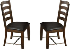 Emerald Home Castlegate Pine Brown Dining Chair with Upholstered Faux Leather Seat, Ladder Back, And Turnbuckle Bracing, Set of Two