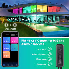 HRDJ 65.6ft LED Lights for Bedroom Music Sync Color Changing RGB LED Strip Rope Lights 44-Key Remote, 5050 RGB LED Light Strips(APP+Remote+Mic+3 Button Switch)