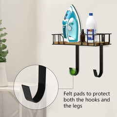 LADESIGGN Ironing Board Hanger Wall Mount, Laundry Room Iron and Ironing Board Holder, Iron Accessories with Storage Basket & Removable Hook
