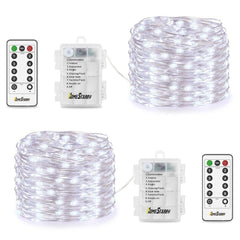 4 Pack Fairy Lights Fairy String Lights Battery Operated Waterproof 8 Modes Remote Control 50 Led String Lights 16.4ft Silver Wire Firefly lights for Bedroom Wedding Festival Decor (Cool White) ¡