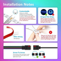 HRDJ 65.6ft LED Lights for Bedroom Music Sync Color Changing RGB LED Strip Rope Lights 44-Key Remote, 5050 RGB LED Light Strips(APP+Remote+Mic+3 Button Switch)