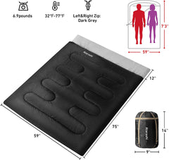 Atarashi Camping Sleeping Bag- 4 Seasons for Adults, Light, Warm, Extra-Large with Compression Sack- Great for Hiking, Backpacking & Outdoor Adventures in Cold Weather