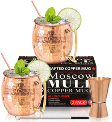 Benicci Moscow Mule Copper Mugs - Set of 2-100% HCNDCRAFTED - Food Safe Pure Solid Copper Mugs - 16 oz Gift Set