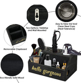 LADESIGGN Hair Tool Organizer for Bathroom Rustic Wood Hair Accessories Organizer Bathroom Tool Organizers and Storage with Metal Cups Wood Hair Dryer Holder Countertop Decorative Boxes Made of Wood