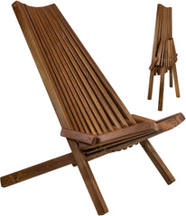 CleverMade Tamarack Folding Wooden Outdoor Chair -Stylish Low Profile Acacia Wood Lounge Chair for the Patio, Porch, Lawn, Garden or Home Furniture - Cinnamon
