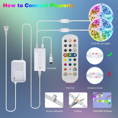 HRDJ Smart WiFi LED Lights for Bedroom, 65.6FT 600LEDs Double PCB Heat Resisting, RGB Music Sync 5050 Strip Lights Work with Alexa and Google Assistant, Remote App, 24Key Control for Home Party