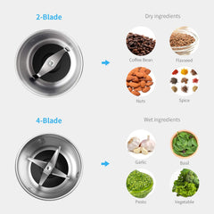 SHCRDOR Coffee & Spice Grinders Electric, 2 Removable Stainless Steel Bowls for dry or wet grinding, Black