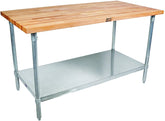 John Boos JNS01 Maple Top Work Table with Galvanized Steel Base and Adjustable Galvanized Lower Shelf, 36" Long x 24" Wide x 1-1/2" Thick