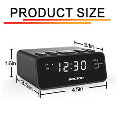 BOCTOP Digital LED Alarm Clock Radio with Sleep Timer FM Radio, 2A USB Charging Port, Dimmer, Snooze for Bedrooms