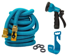 OUTAD Expandable Garden Hose, 50ft Flexible Expanding Hose with Natural Triple Layer Latex Core,Solid Brass Connector (with Valve), Storage Sack, Hose Holder and 8 Pattern Spray Nozzle,Blue