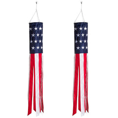 Homarden 40 Inch American Flag Windsock (Set of 2) - Outdoor Hanging 4th of July Decor - Premium Materials with Embroidered Stars - Fade Resistant Wind Socks for All Weather